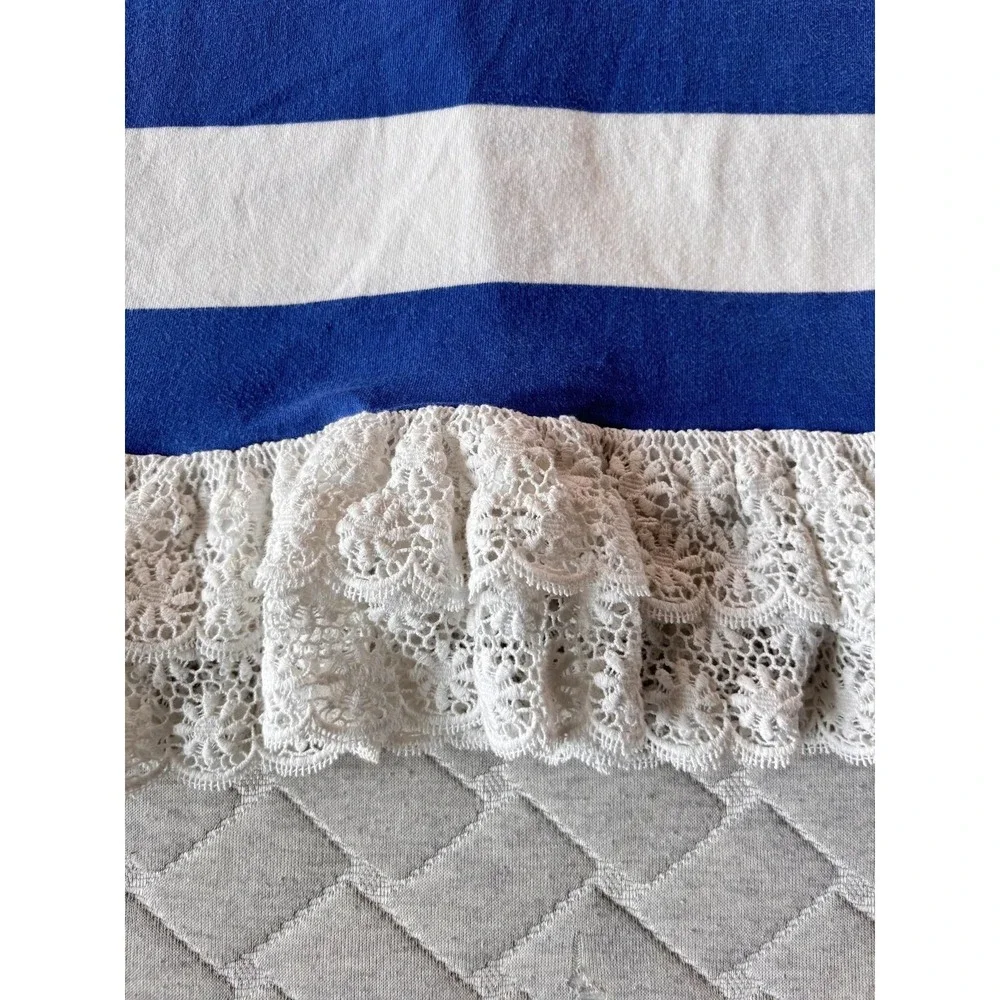 Polo Ralph Lauren Shirt Dress Girls 8-10 Blue White Stripe Lace Ruffle Hem Crest